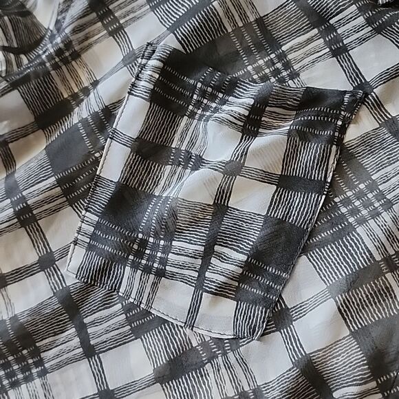 Free People Easy Rider Plaid Sheer Button Down Shirt, Gray and White - Picture 12 of 15